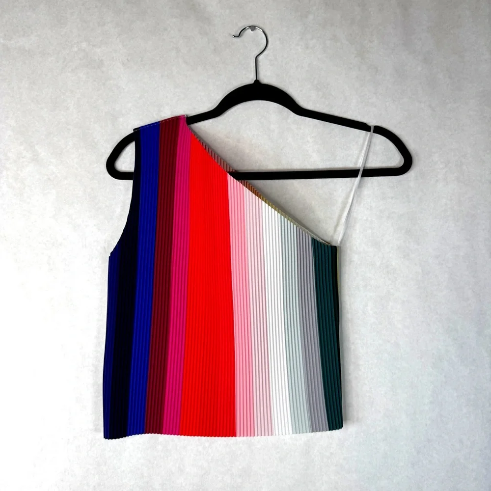 KITTY JOSEPH Chroma One Shoulder Top - Reversible Rainbow - Sz S - Picture 5 of 5